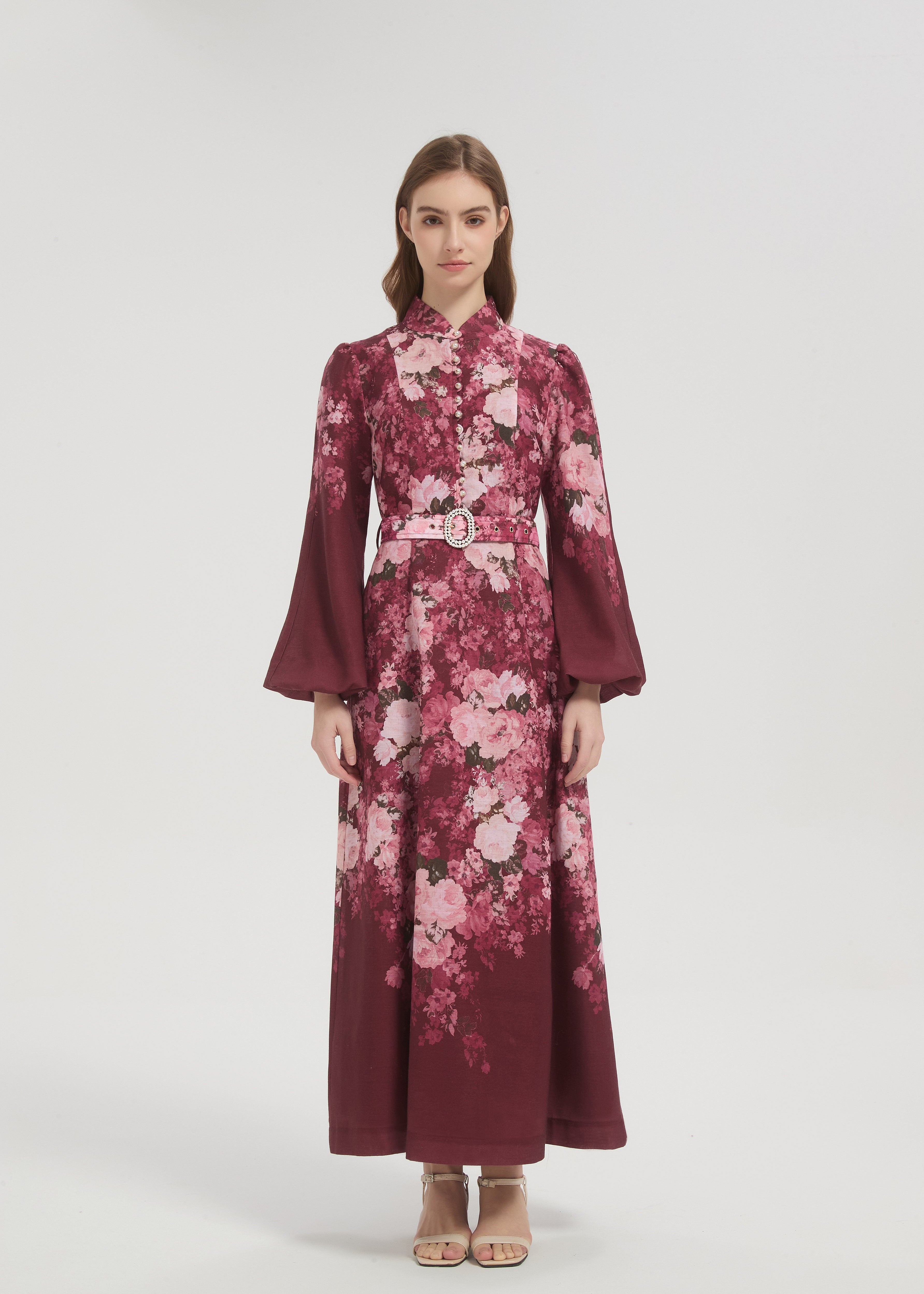 Mina Floral Maxi Dress - Plum - AMARIAH