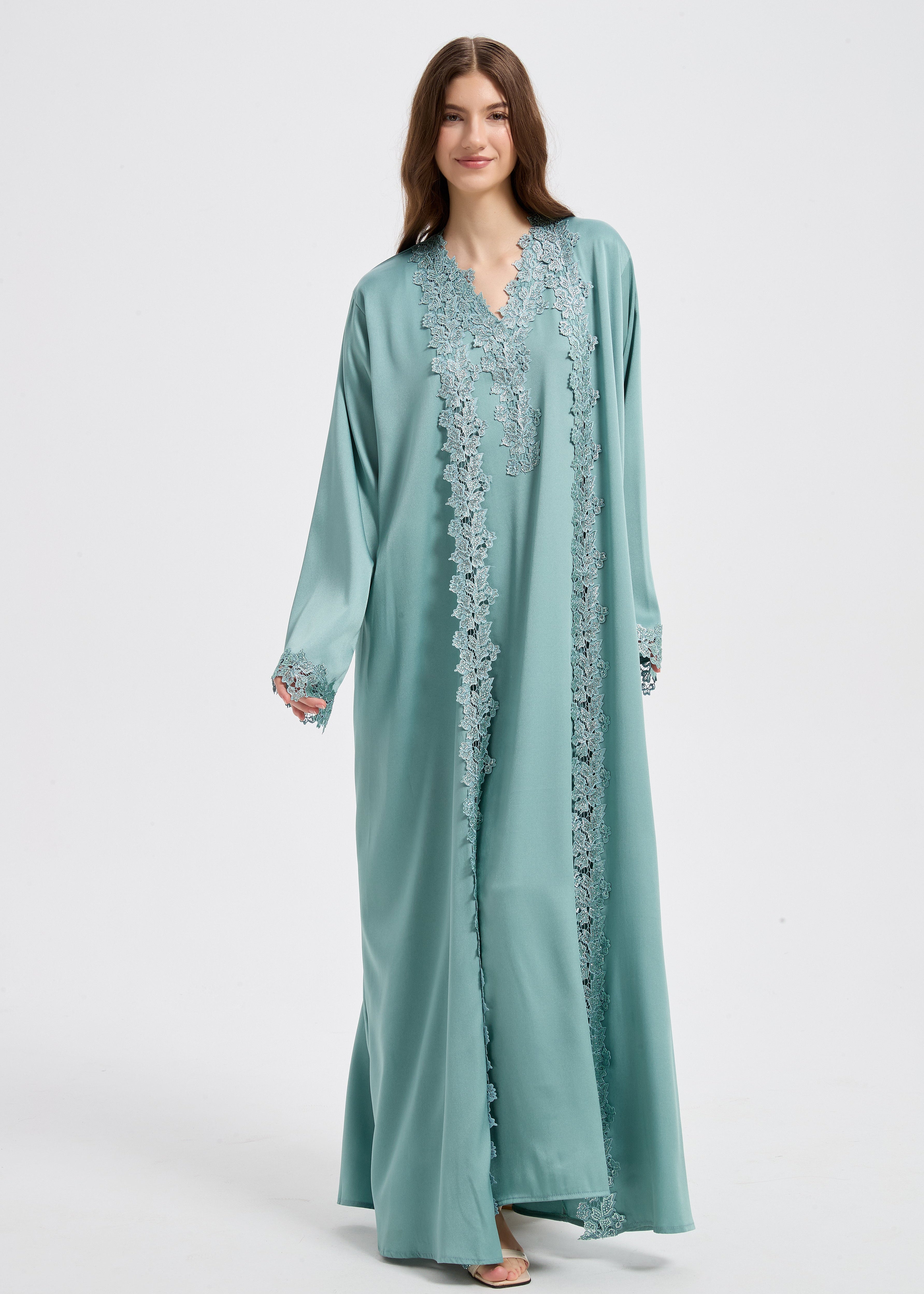 Sultana Lace Abaya Set - Sage