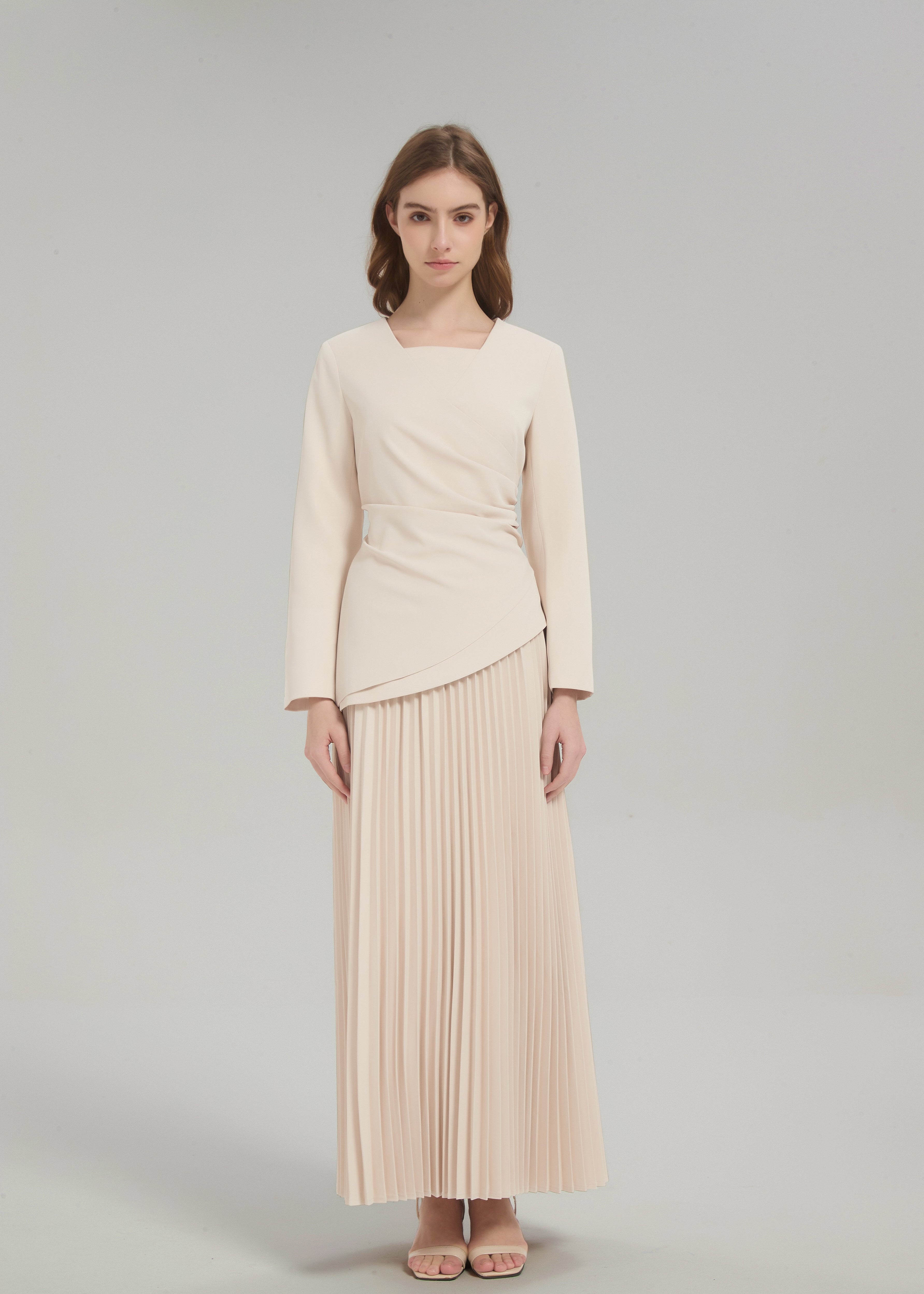 Estelle Pleated Skirt Set - Cream - AMARIAH