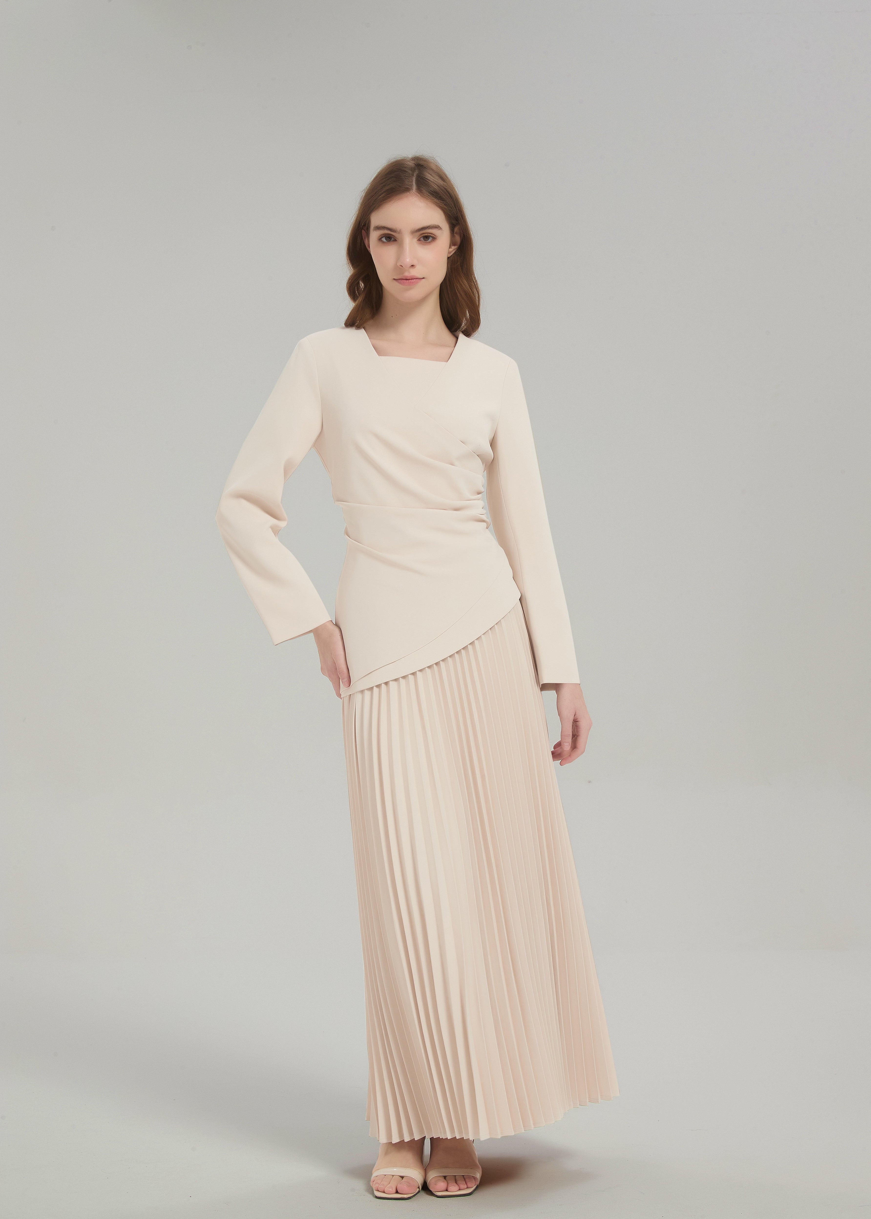 Estelle Pleated Skirt Set - Cream - AMARIAH