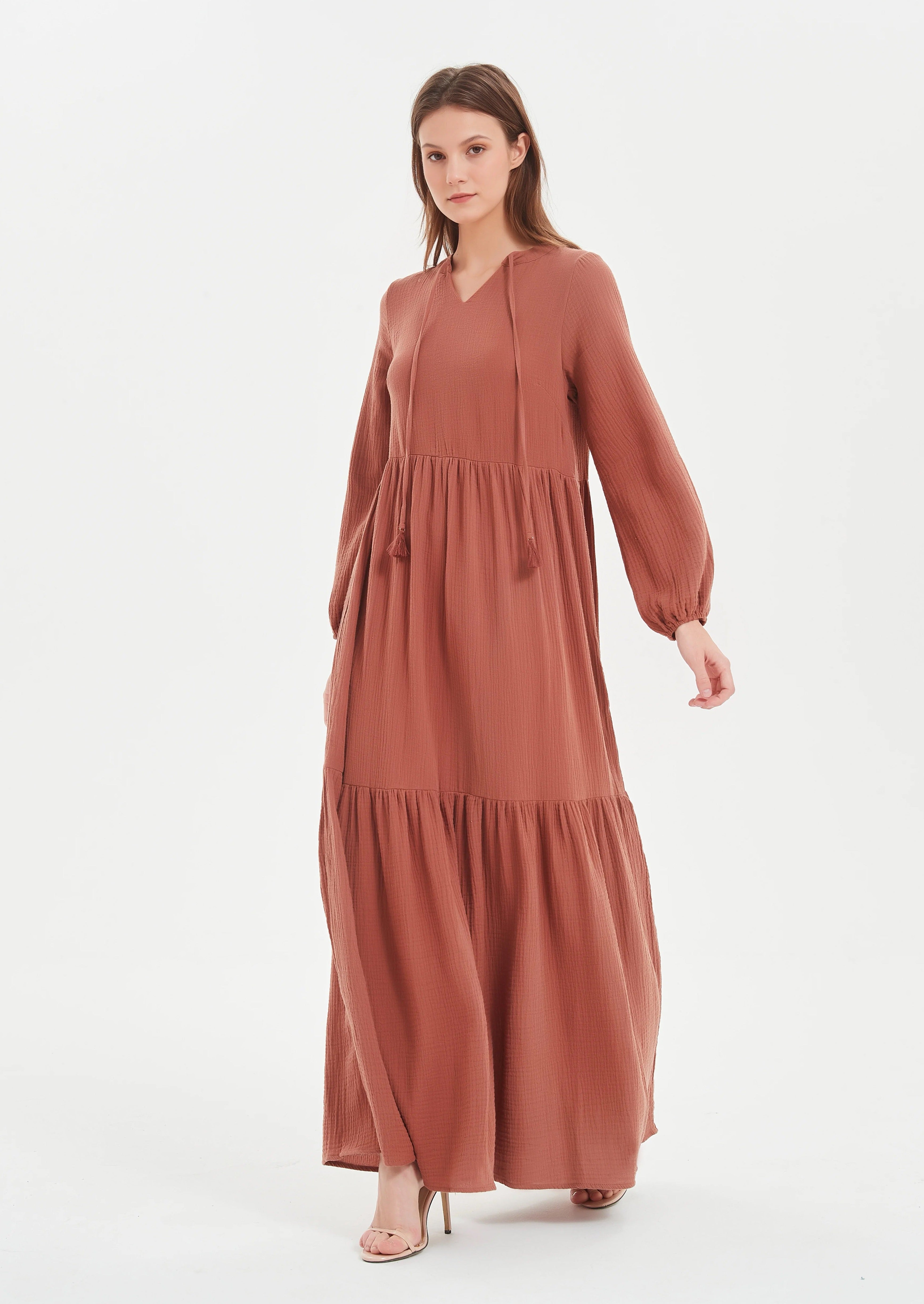 Zarina Cotton Maxi dress - Rust