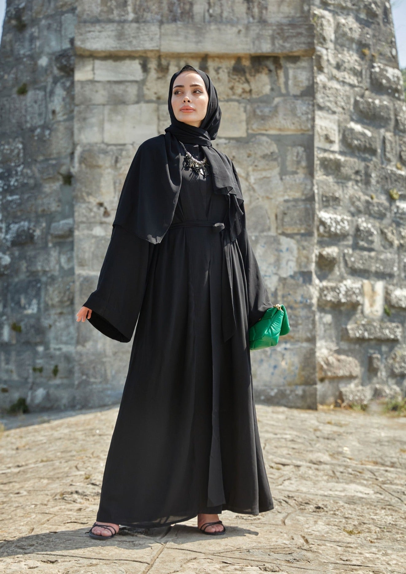 Nadia Everyday Open Abaya - Black