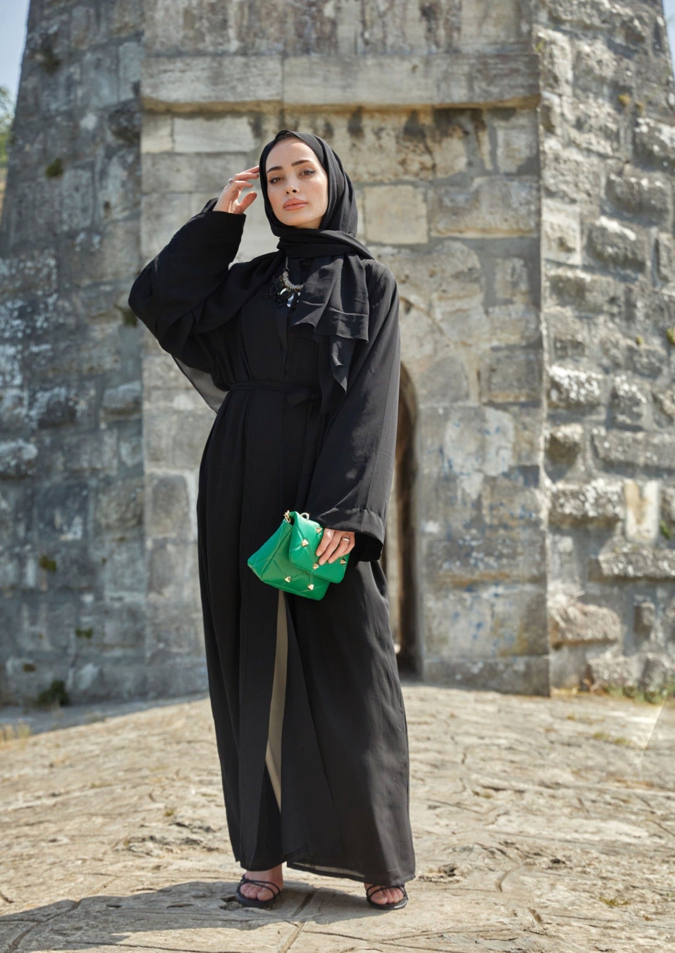 Nadia Everyday Open Abaya - Black