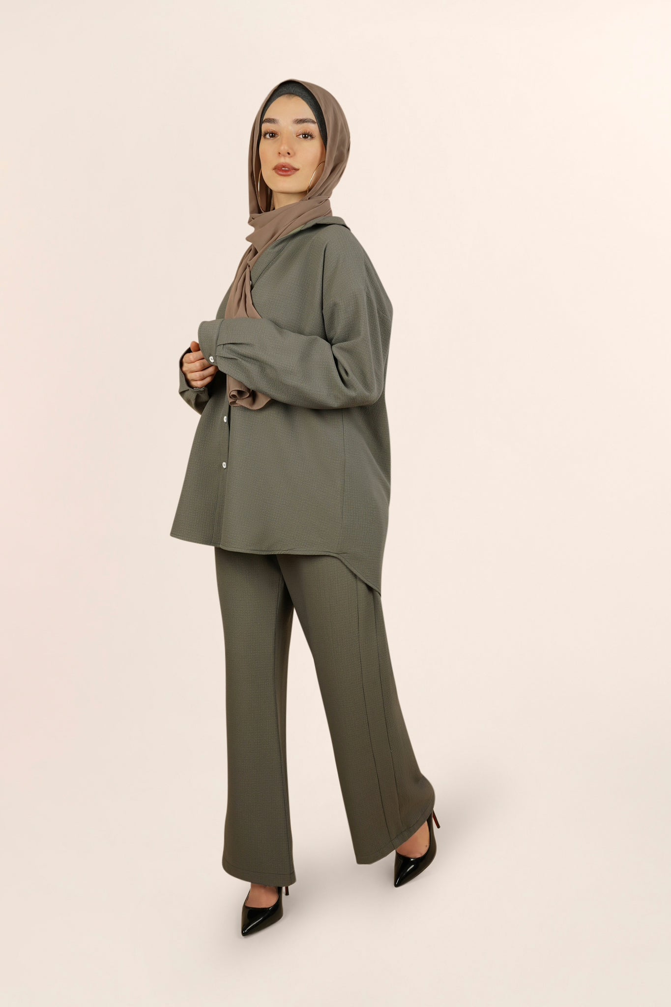 Ezra Button Up Lounge Set - Olive Green - AMARIAH