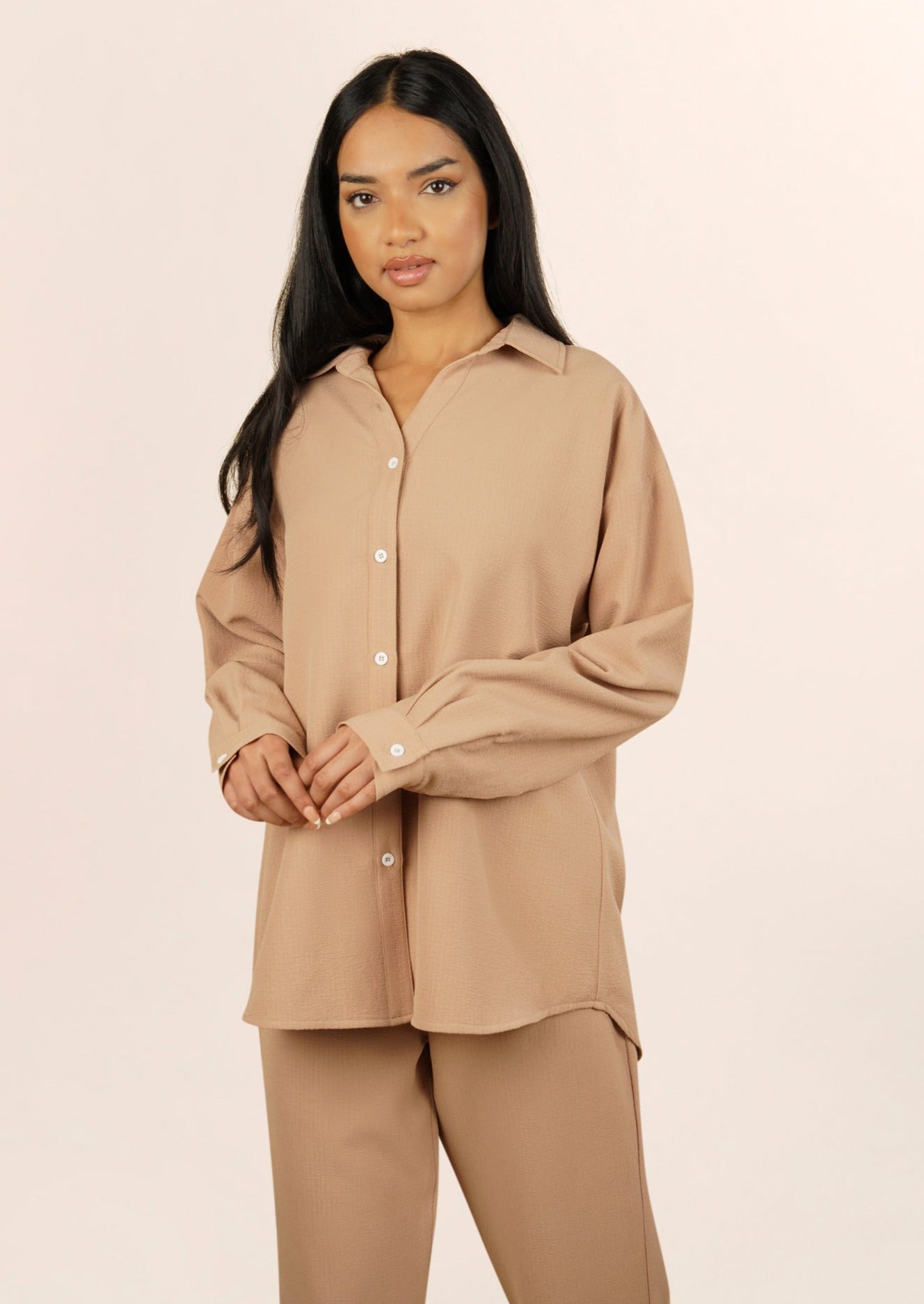 Ezra Button Up Lounge Set - Nude - AMARIAH