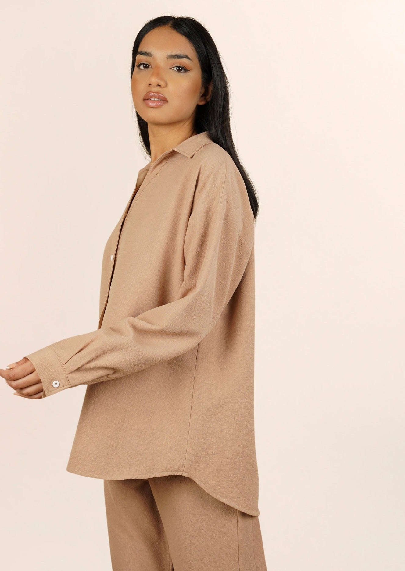 Ezra Button Up Lounge Set - Nude - AMARIAH