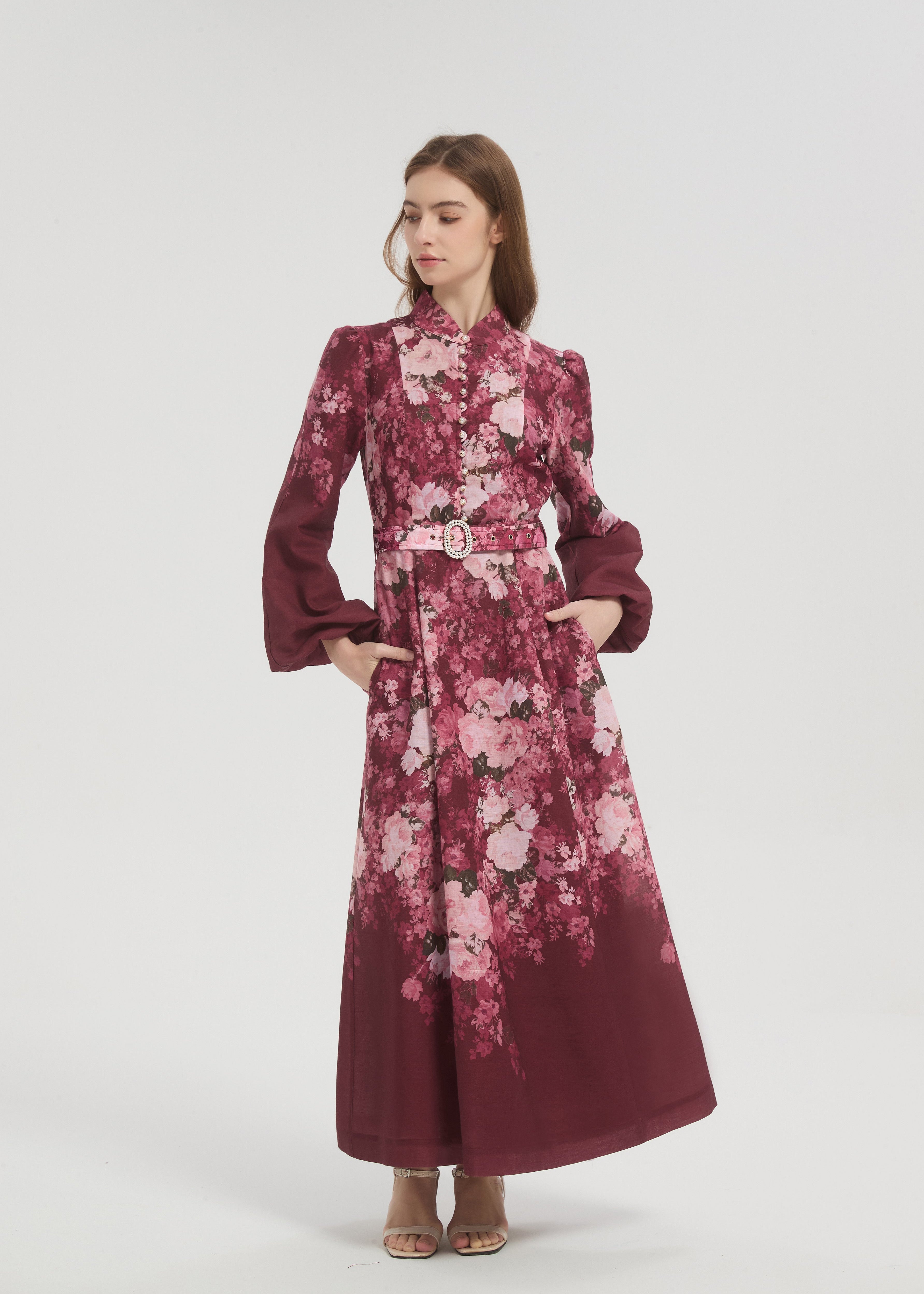 Mina Floral Maxi Dress - Plum - AMARIAH