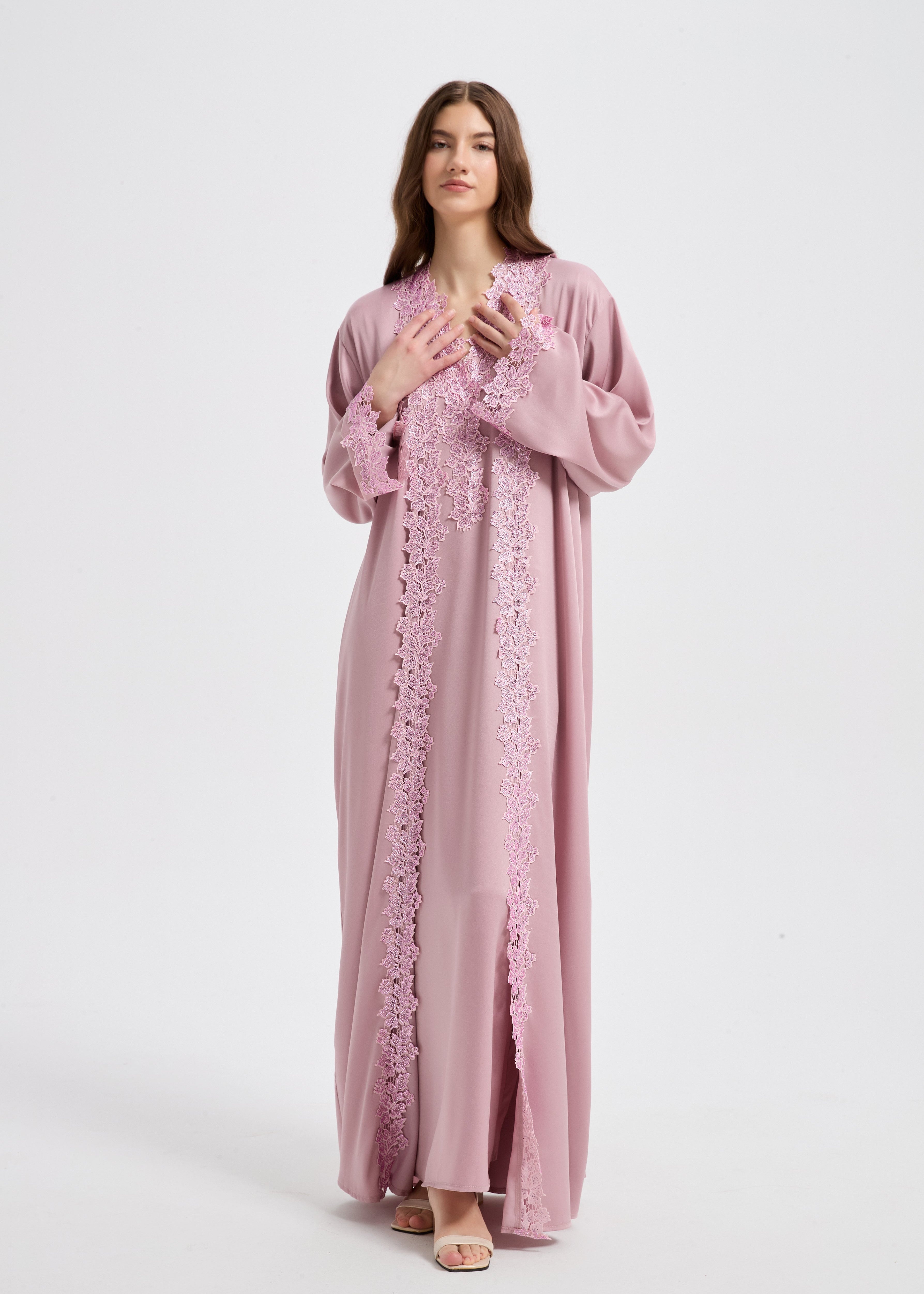 Sultana Lace Abaya Set - Rose