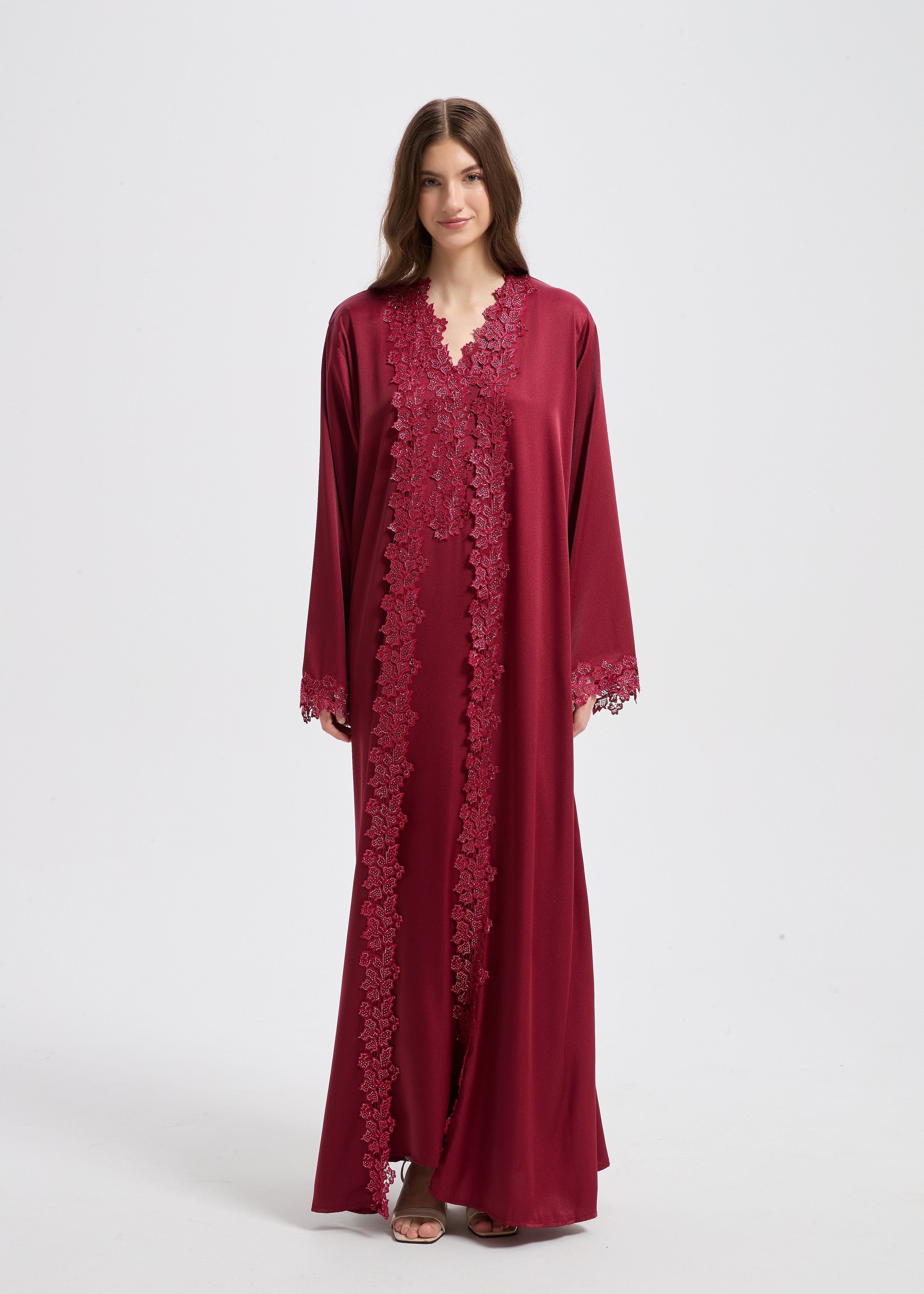 Sultana Lace Abaya Set - Maroon