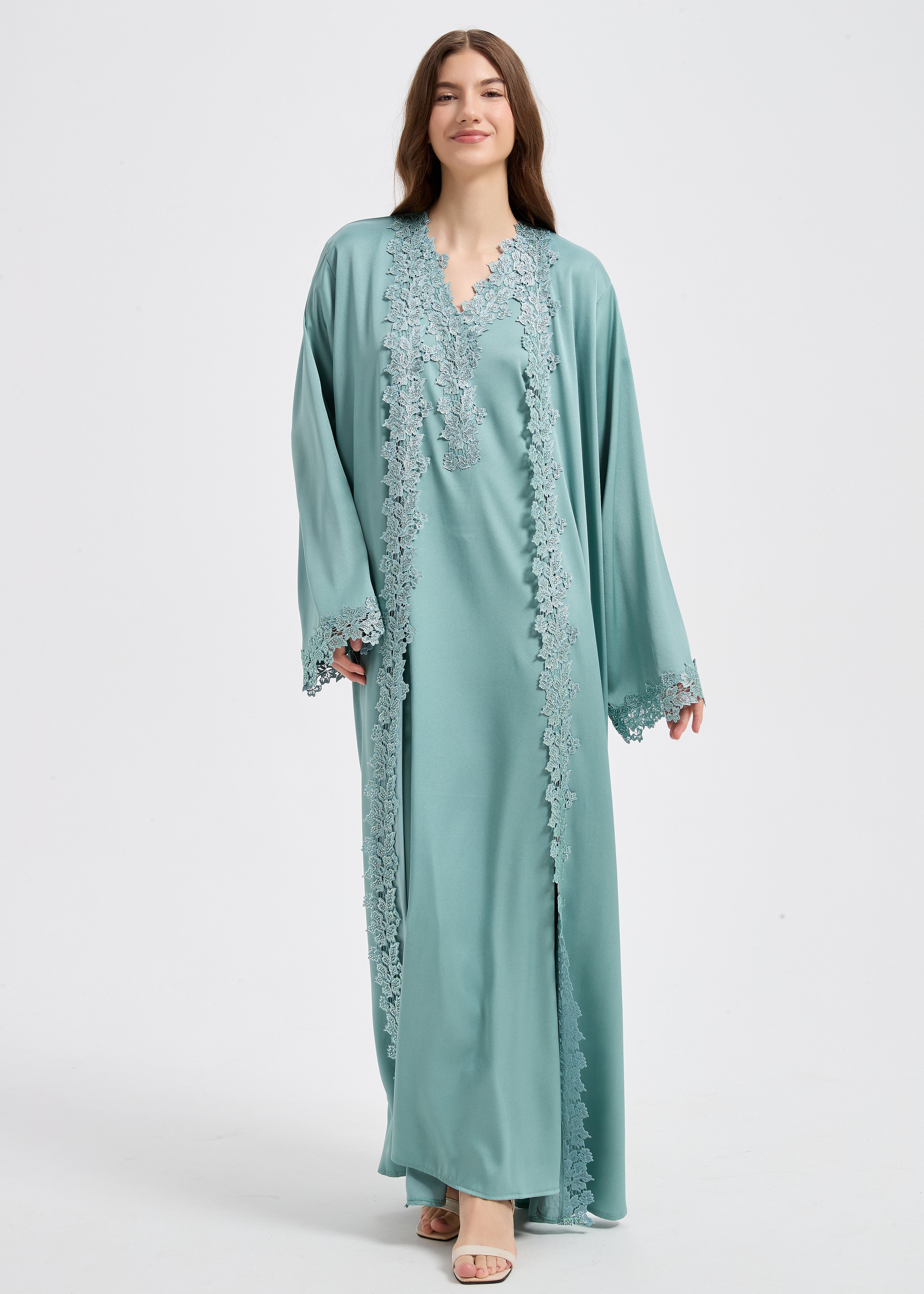 Sultana Lace Abaya Set - Sage