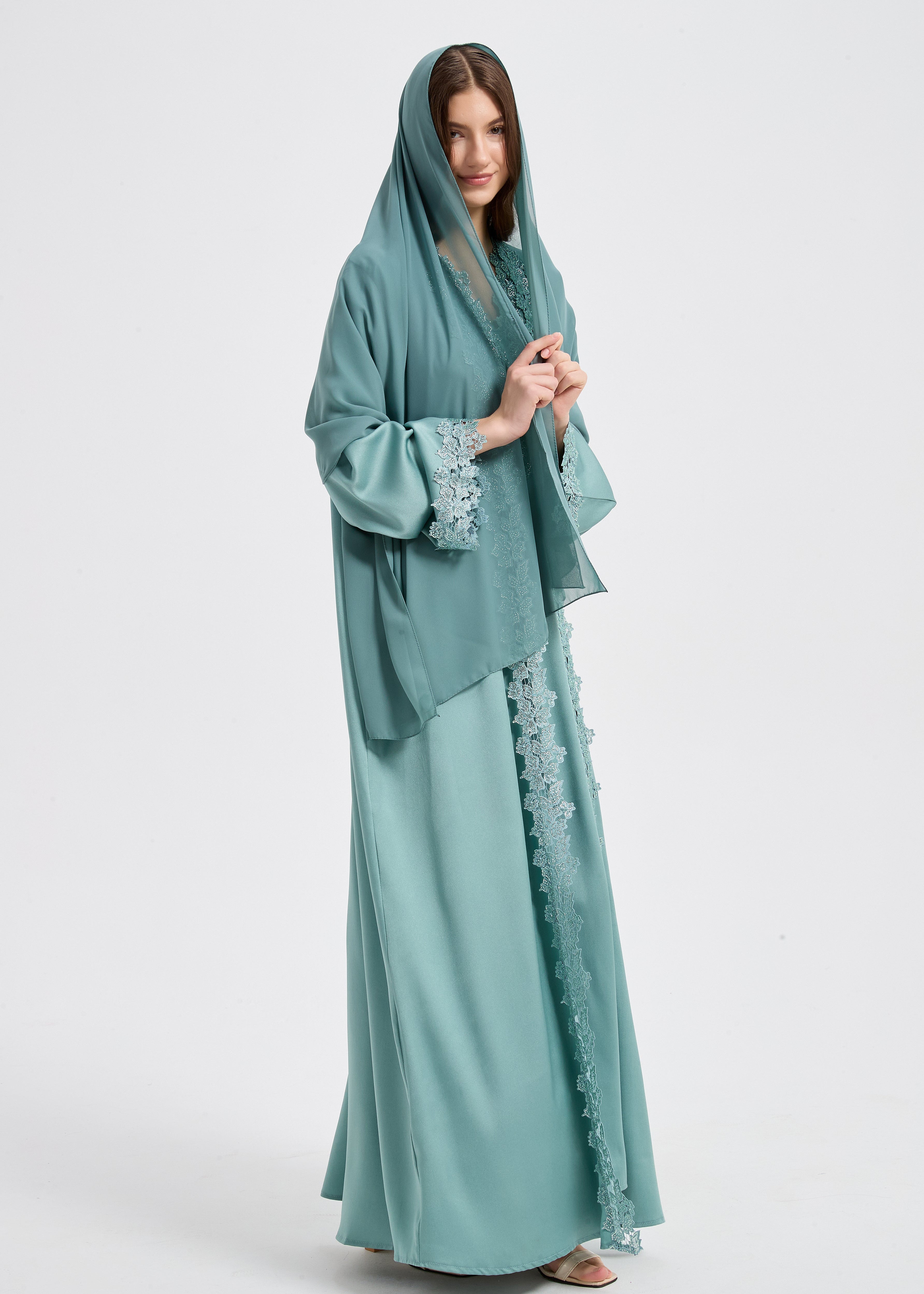 Sultana Lace Abaya Set - Sage