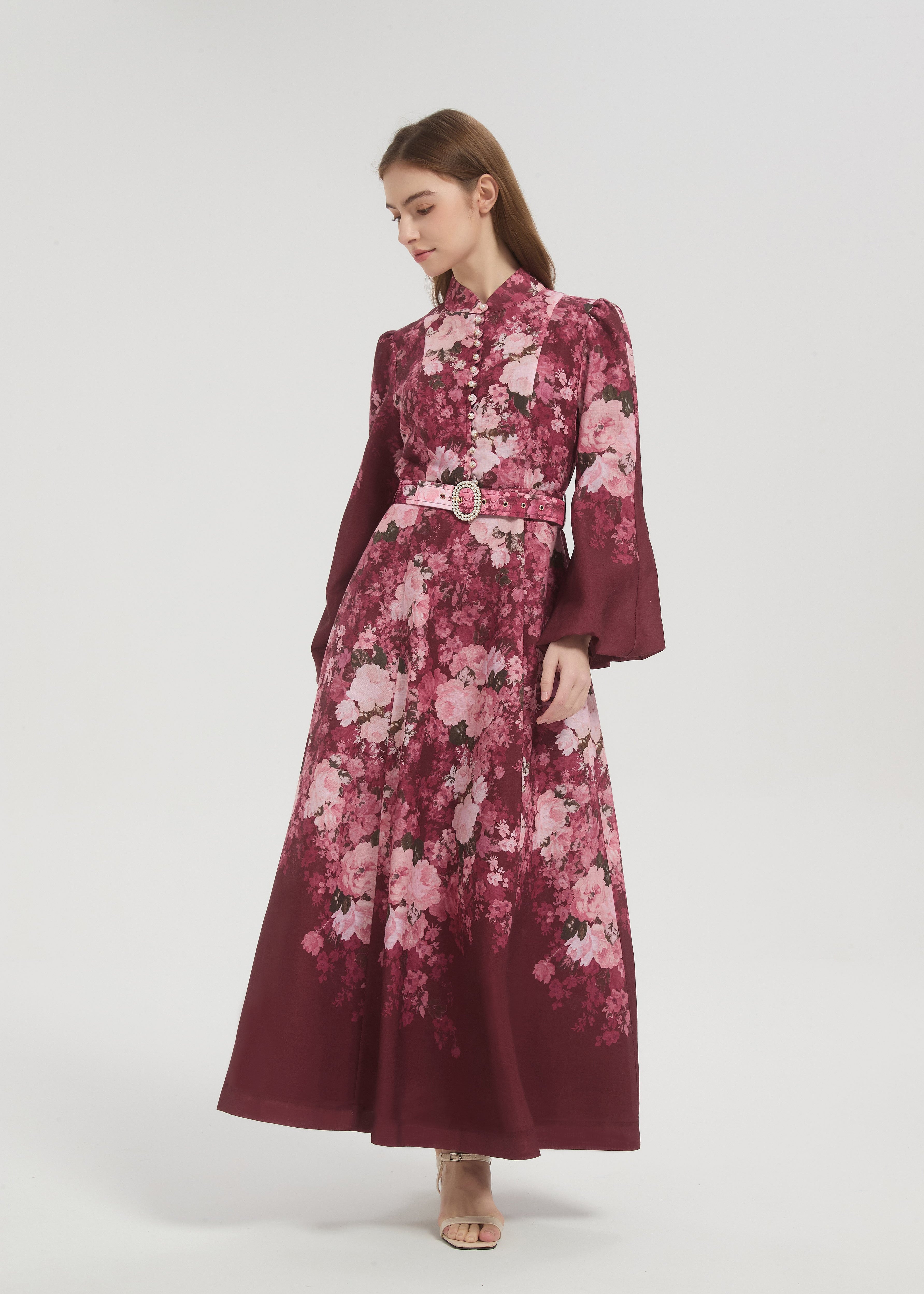 Mina Floral Maxi Dress - Plum - AMARIAH
