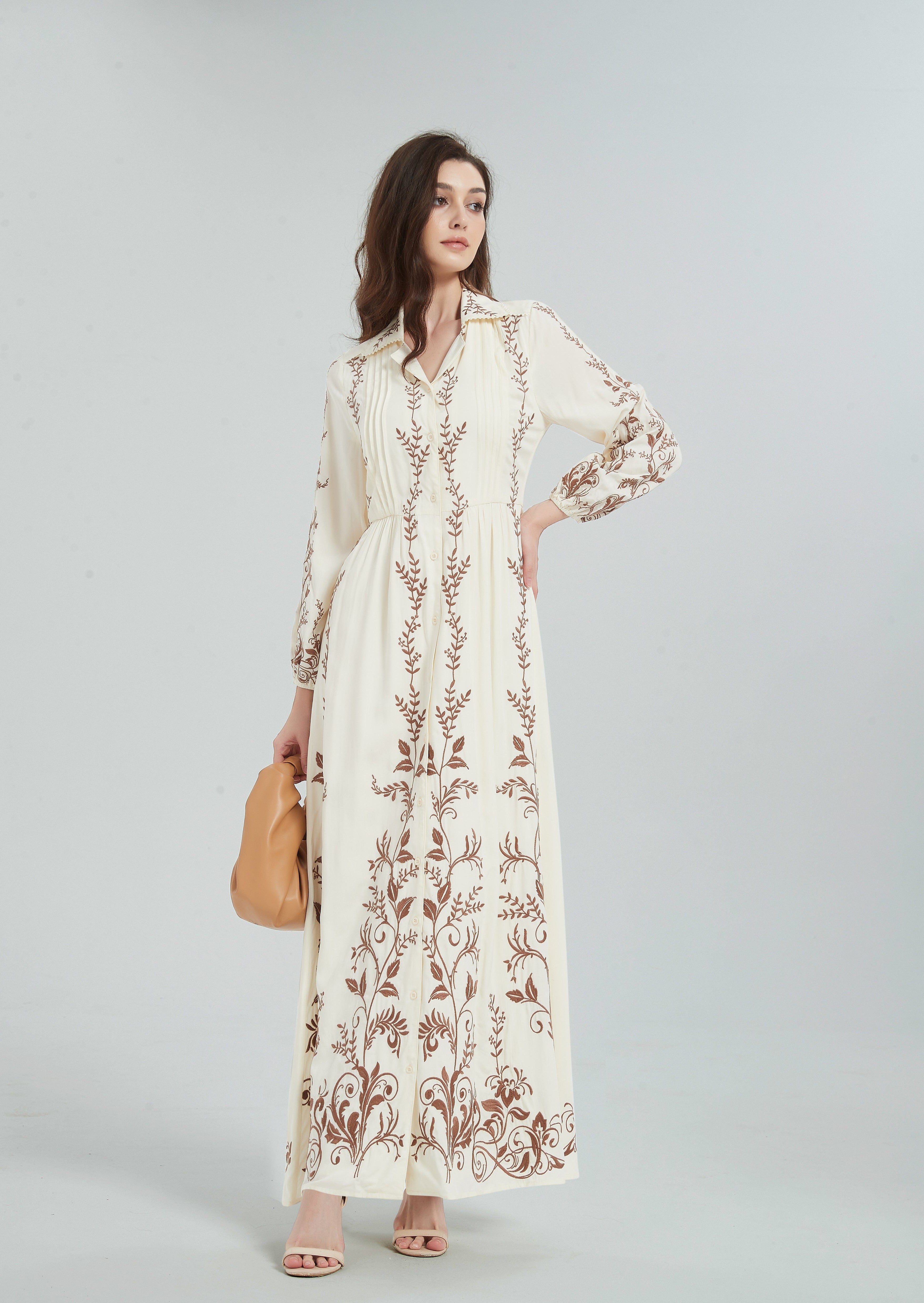 Fina Embroidered Maxi Dress - Cream