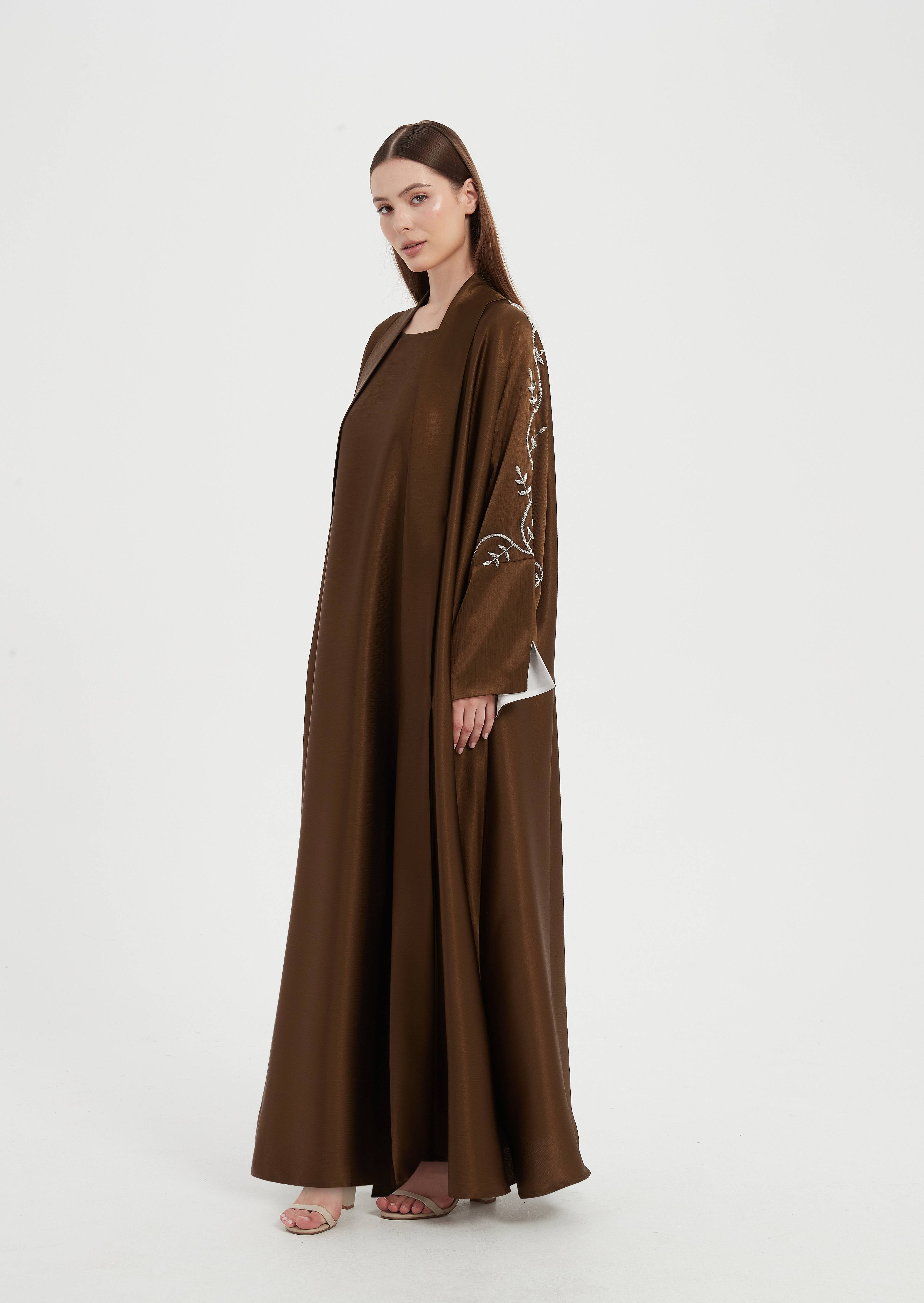 Liyana Beaded Abaya Set - Chocolate